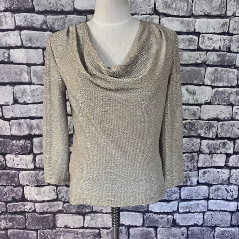 MSK Gold Draped Neck Long Sleeve Top Size S